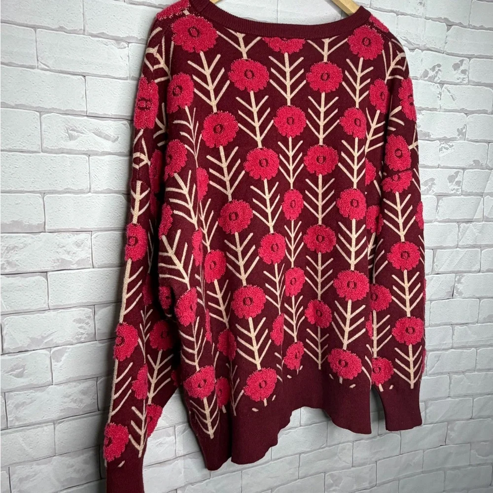 MAGASCHONI Woman Floral Textured Sweater – 3X /‎ Cozy Glam / Bold Floral